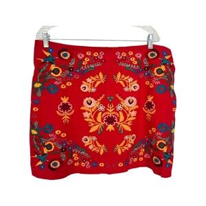 A Beautiful Soul Skirt Women's Size 3X C Red Embroidered Linen Blend Cottagecore